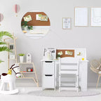 COZONY Kids Study Desk with Chair, Student Writing Table with Bookshelf, Bulletin Board & Cabinets, Children Study Desk for Boys & Girls
