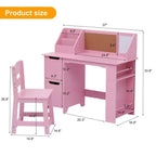 COZONY Kids Study Desk with Chair, Student Writing Table with Bookshelf, Bulletin Board & Cabinets, Children Study Desk for Boys & Girls