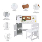 COZONY Kids Study Desk with Chair, Student Writing Table with Bookshelf, Bulletin Board & Cabinets, Children Study Desk for Boys & Girls