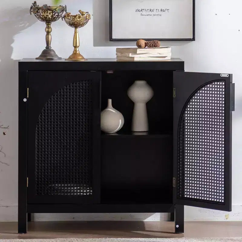 GDFStudio Bevier Credenza a buffet in rattan di metà secolo con ripiani regolabili