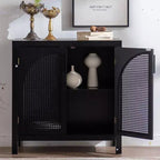 GDFStudio Bevier Credenza a buffet in rattan di metà secolo con ripiani regolabili