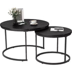 Zevemomo Small Coffee Table Round, Wood Nesting Coffee Table Set 27.6with Marble Pattern Circle Table for Living Room, Bedroom, Patio, Yard (Black)