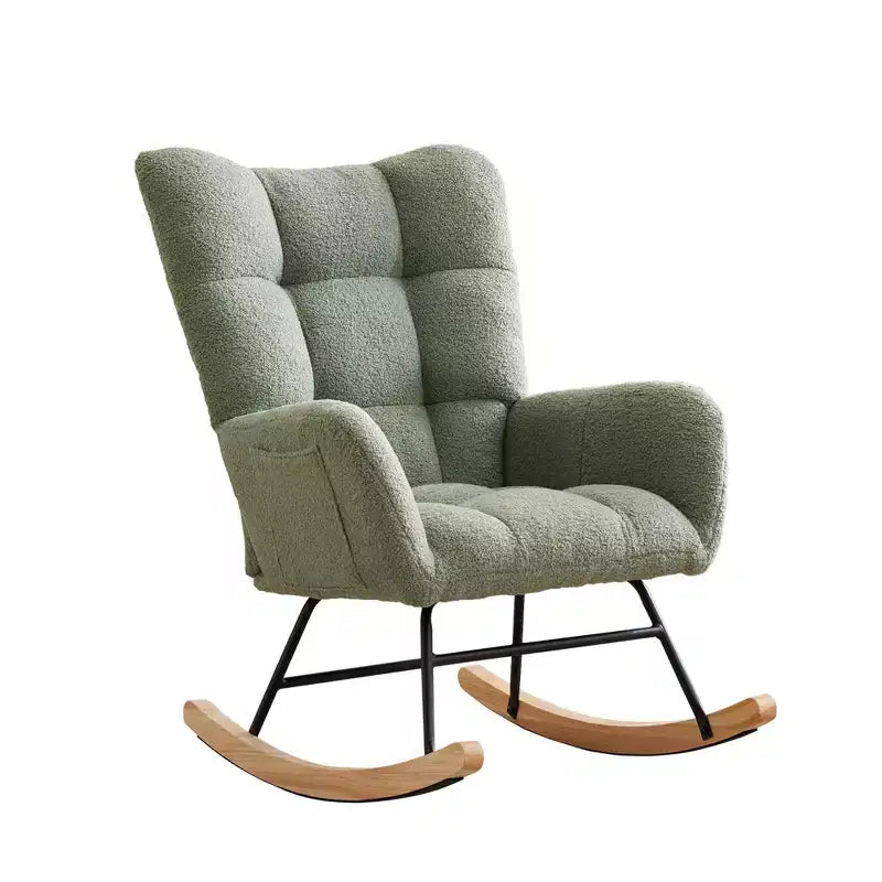 Sedia a Dondolo Rivestita in Teddy, Poltrona a Dondolo con Schienale Alto, Poltrona Comoda Moderna da Lettura per Camera da Letto, Salotto