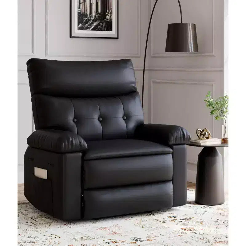 Oversized Rocker Swivel Recliner Chair - PU Leather Extra Wide Manual Recliner for Adults, Large Lazy Chair with 1.5X Sponge Comfort Arm and Back