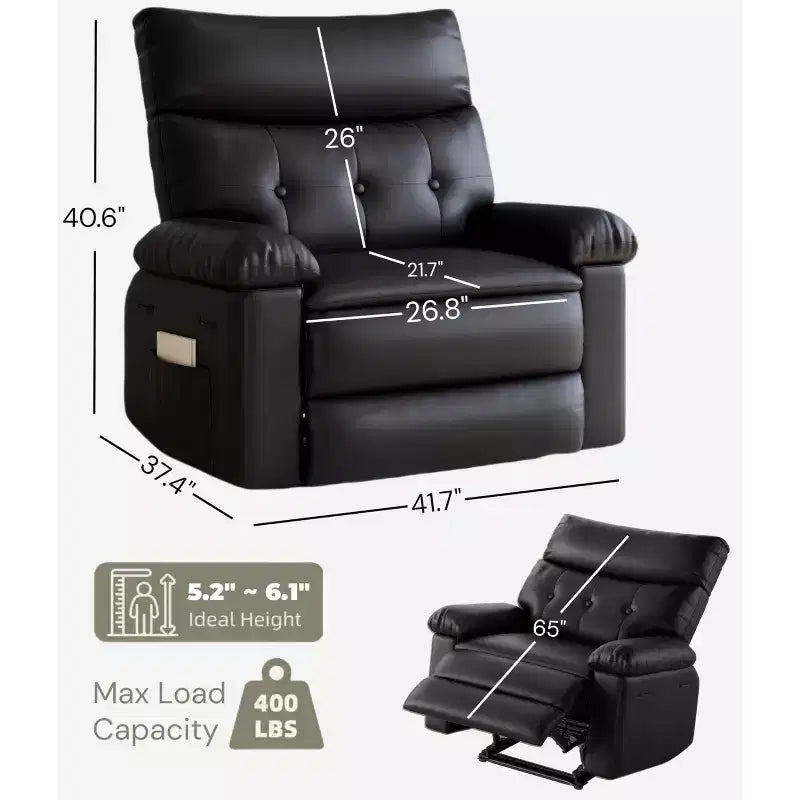 Poltrona reclinabile girevole a dondolo oversize – Recliner manuale extra large in pelle PU per adulti, grande poltrona pigra con braccioli e schienale in spugna 1,5 volte più comodi