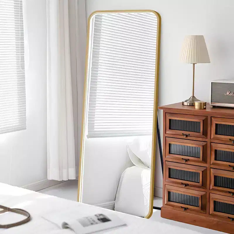 Okak 64*17in Modern Round Corner Standing Mirror, Mutifunction Full Body Mirror with Hanging Hole, Wall Mirror for Dressing Room, Living Room