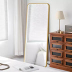 Okak 64*17in Modern Round Corner Standing Mirror, Mutifunction Full Body Mirror with Hanging Hole, Wall Mirror for Dressing Room, Living Room
