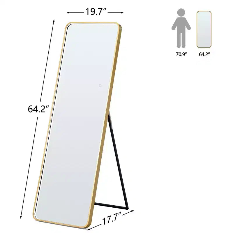 Okak 64*17in Modern Round Corner Standing Mirror, Mutifunction Full Body Mirror with Hanging Hole, Wall Mirror for Dressing Room, Living Room