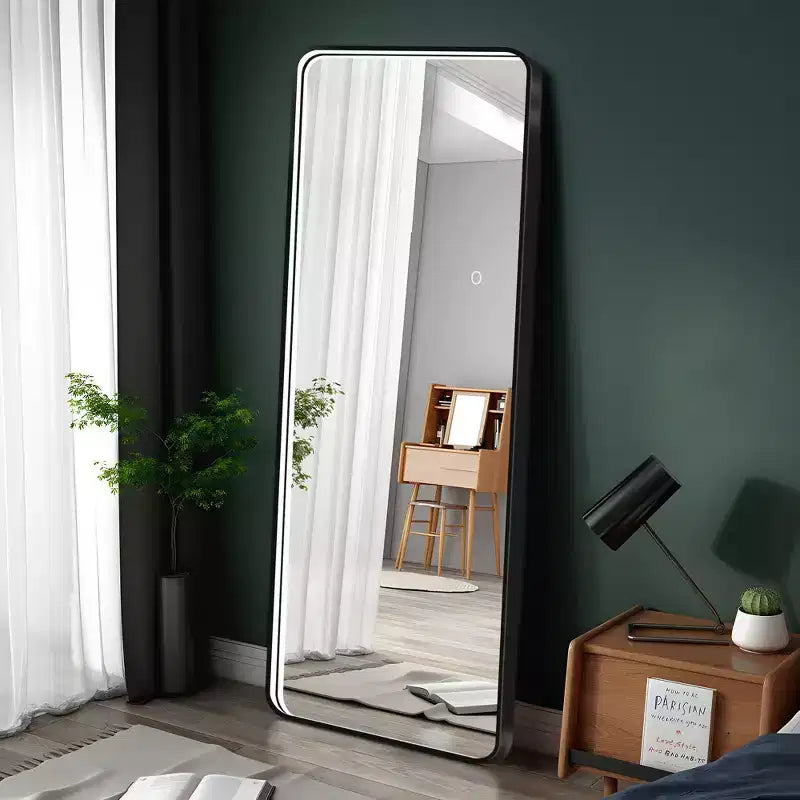 Okak 64*17in Modern Round Corner Standing Mirror, Mutifunction Full Body Mirror with Hanging Hole, Wall Mirror for Dressing Room, Living Room