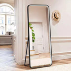 Okak 64*17in Modern Round Corner Standing Mirror, Mutifunction Full Body Mirror with Hanging Hole, Wall Mirror for Dressing Room, Living Room