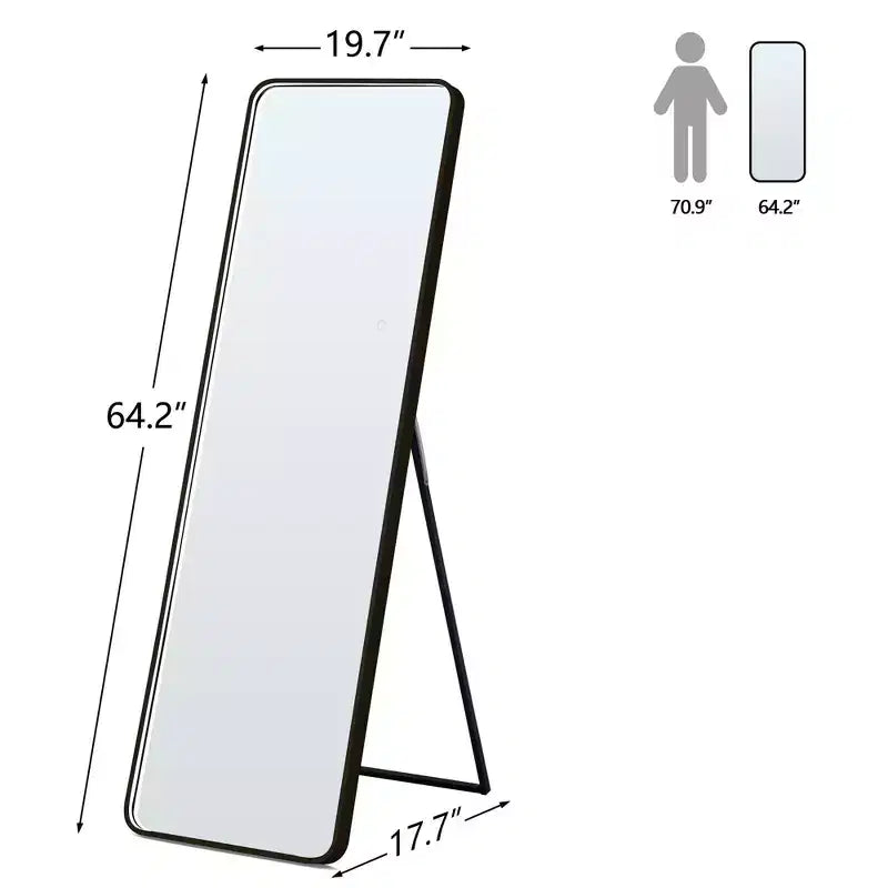 Okak 64*17in Modern Round Corner Standing Mirror, Mutifunction Full Body Mirror with Hanging Hole, Wall Mirror for Dressing Room, Living Room