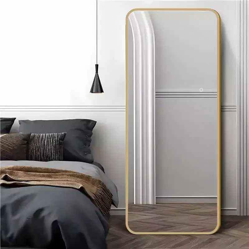 Okak 64*17in Modern Round Corner Standing Mirror, Mutifunction Full Body Mirror with Hanging Hole, Wall Mirror for Dressing Room, Living Room