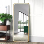 Okak 64*17in Modern Round Corner Standing Mirror, Mutifunction Full Body Mirror with Hanging Hole, Wall Mirror for Dressing Room, Living Room