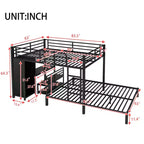 Bellemave Letto a castello Queen su Queen Size con armadio integrato, letto a castello in metallo con scrivania e sedie portaoggetti, nero