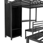 Bellemave Letto a castello Queen su Queen Size con armadio integrato, letto a castello in metallo con scrivania e sedie portaoggetti, nero