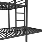 Bellemave Letto a castello Queen su Queen Size con armadio integrato, letto a castello in metallo con scrivania e sedie portaoggetti, nero