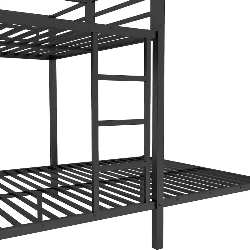 Bellemave Letto a castello Queen su Queen Size con armadio integrato, letto a castello in metallo con scrivania e sedie portaoggetti, nero