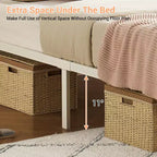 Rattan Bed Frame with Headboard LED Lights, Storage and Footboard Easy Assembly, No Box Spring Needed
