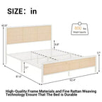 Rattan Bed Frame with Headboard LED Lights, Storage and Footboard Easy Assembly, No Box Spring Needed