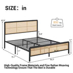 Rattan Bed Frame with Headboard LED Lights, Storage and Footboard Easy Assembly, No Box Spring Needed