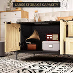 Coffee Table, 40.9'' Modern Coffee Table with Storage - Rattan Accent Living Room Table 2 Drawers/Doors (Farmhouse/Metal Legs)