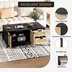 Coffee Table, 40.9'' Modern Coffee Table with Storage - Rattan Accent Living Room Table 2 Drawers/Doors (Farmhouse/Metal Legs)