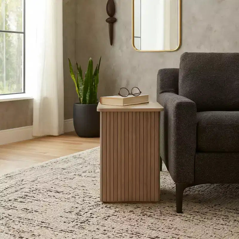 Tavolino con design a coste quadrate - Comodino, mobile d'accento utilizzabile come tavolino - Tavolino compatto dal look moderno - 20, legno naturale
