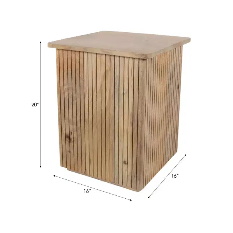 Tavolino con design a coste quadrate - Comodino, mobile d'accento utilizzabile come tavolino - Tavolino compatto dal look moderno - 20, legno naturale