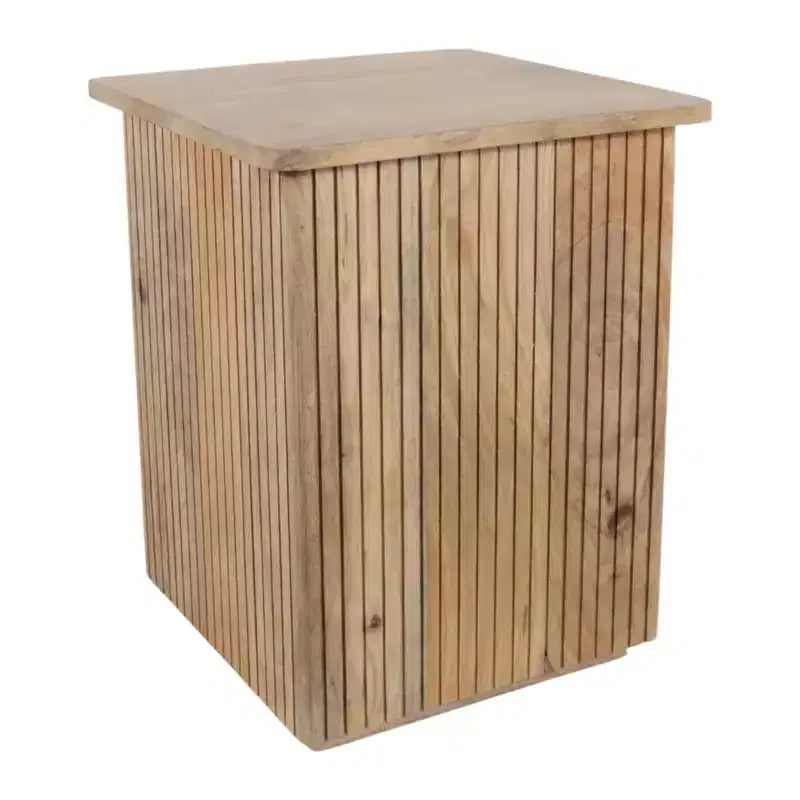 Tavolino con design a coste quadrate - Comodino, mobile d'accento utilizzabile come tavolino - Tavolino compatto dal look moderno - 20, legno naturale