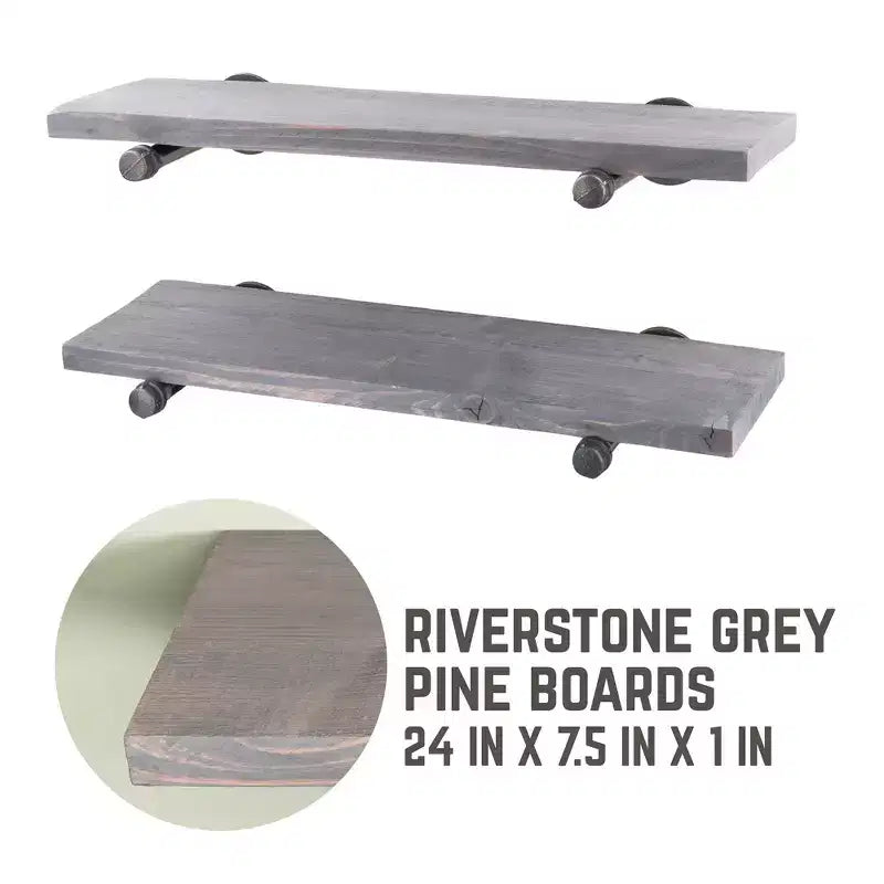 RESTORE Ripiani Riverstone Grey da 60 cm con Staffe Dritte di Pipe Decor