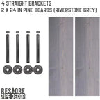 RESTORE Ripiani Riverstone Grey da 60 cm con Staffe Dritte di Pipe Decor