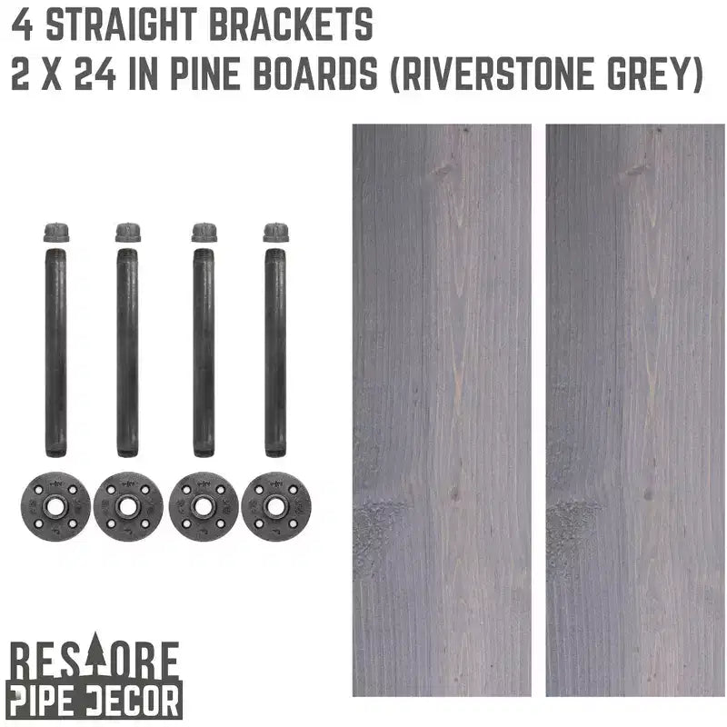 RESTORE Ripiani Riverstone Grey da 60 cm con Staffe Dritte di Pipe Decor