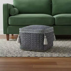 HomeRoots Pouf/Poggiapiedi Ottomano Geometrico in Cotone Blu 18