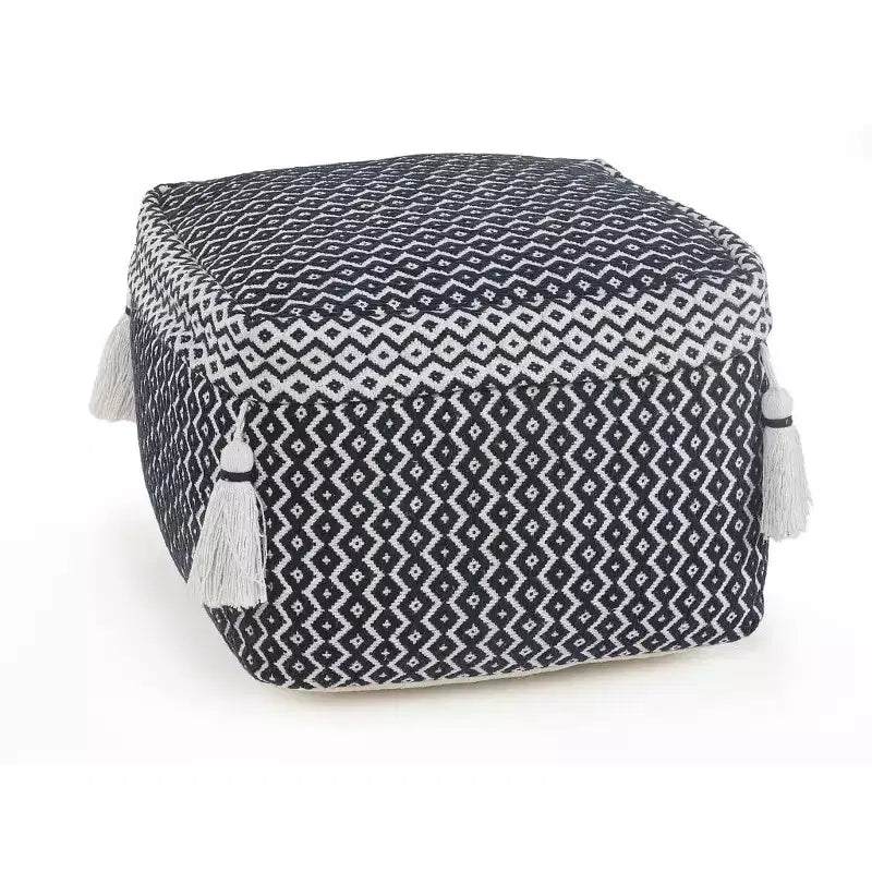 HomeRoots Pouf/Poggiapiedi Ottomano Geometrico in Cotone Blu 18