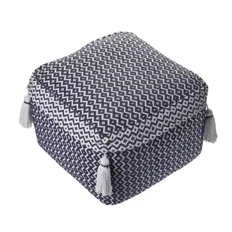 HomeRoots Pouf/Poggiapiedi Ottomano Geometrico in Cotone Blu 18