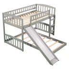 Floor Bunk Bed with Slide and Stairs, Low Bunk Bed Twin over Twin with Storage, Wood Twin Bunk Bed for Toddlers Kids