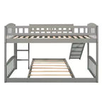 Floor Bunk Bed with Slide and Stairs, Low Bunk Bed Twin over Twin with Storage, Wood Twin Bunk Bed for Toddlers Kids