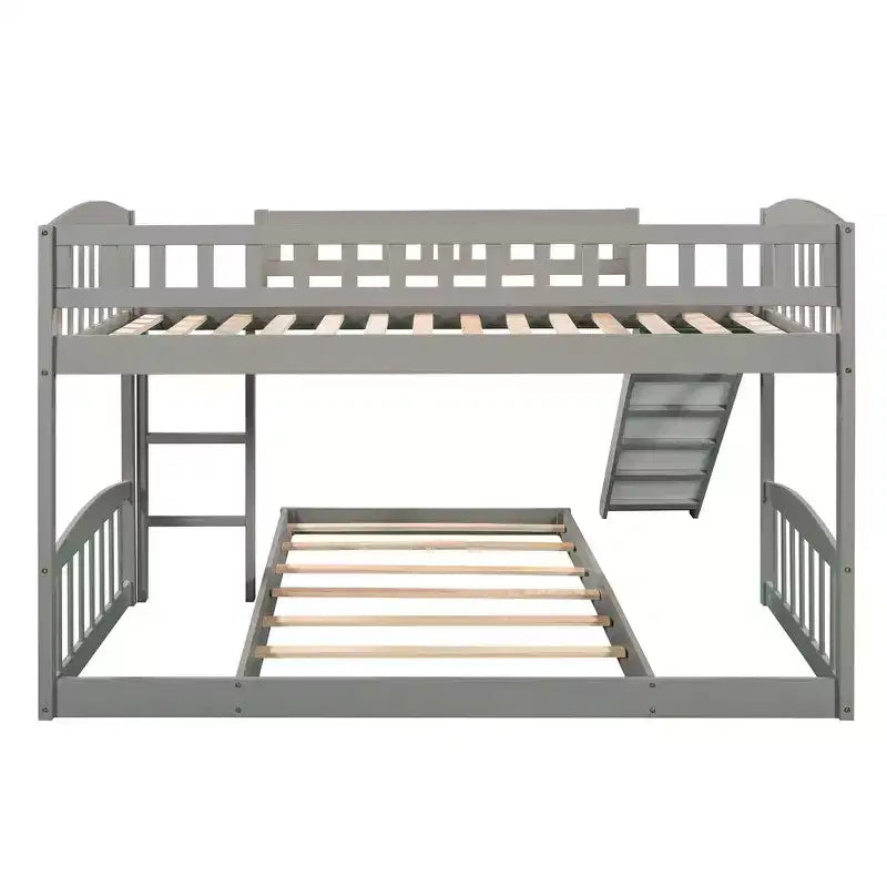 Floor Bunk Bed with Slide and Stairs, Low Bunk Bed Twin over Twin with Storage, Wood Twin Bunk Bed for Toddlers Kids