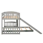 Floor Bunk Bed with Slide and Stairs, Low Bunk Bed Twin over Twin with Storage, Wood Twin Bunk Bed for Toddlers Kids