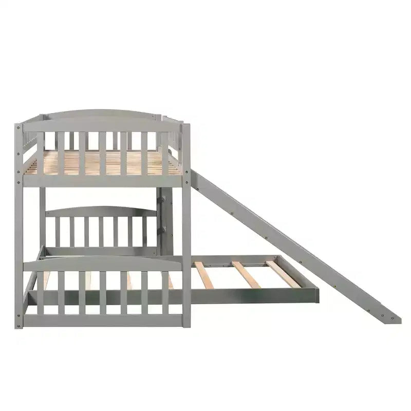 Floor Bunk Bed with Slide and Stairs, Low Bunk Bed Twin over Twin with Storage, Wood Twin Bunk Bed for Toddlers Kids
