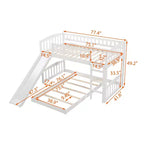 Floor Bunk Bed with Slide and Stairs, Low Bunk Bed Twin over Twin with Storage, Wood Twin Bunk Bed for Toddlers Kids