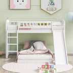 Floor Bunk Bed with Slide and Stairs, Low Bunk Bed Twin over Twin with Storage, Wood Twin Bunk Bed for Toddlers Kids