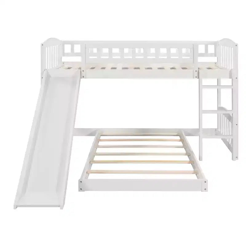 Floor Bunk Bed with Slide and Stairs, Low Bunk Bed Twin over Twin with Storage, Wood Twin Bunk Bed for Toddlers Kids