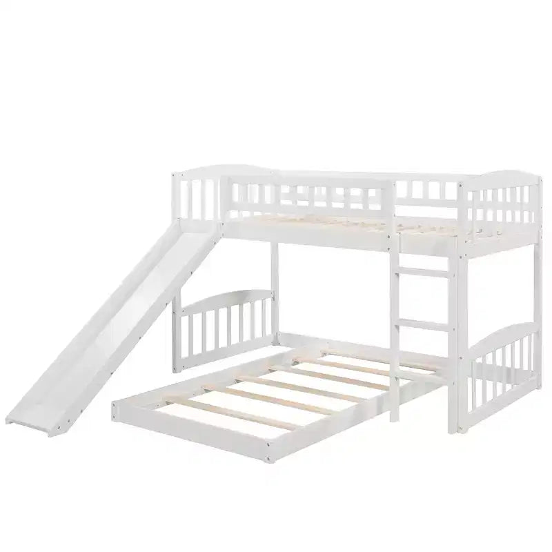 Floor Bunk Bed with Slide and Stairs, Low Bunk Bed Twin over Twin with Storage, Wood Twin Bunk Bed for Toddlers Kids