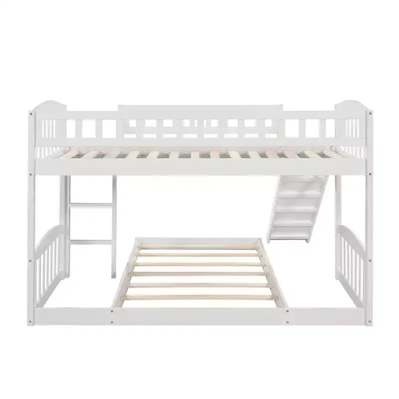 Floor Bunk Bed with Slide and Stairs, Low Bunk Bed Twin over Twin with Storage, Wood Twin Bunk Bed for Toddlers Kids