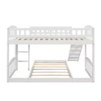Floor Bunk Bed with Slide and Stairs, Low Bunk Bed Twin over Twin with Storage, Wood Twin Bunk Bed for Toddlers Kids