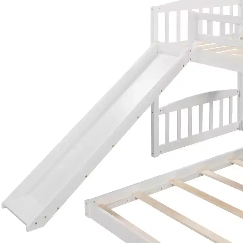 Floor Bunk Bed with Slide and Stairs, Low Bunk Bed Twin over Twin with Storage, Wood Twin Bunk Bed for Toddlers Kids