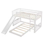 Floor Bunk Bed with Slide and Stairs, Low Bunk Bed Twin over Twin with Storage, Wood Twin Bunk Bed for Toddlers Kids