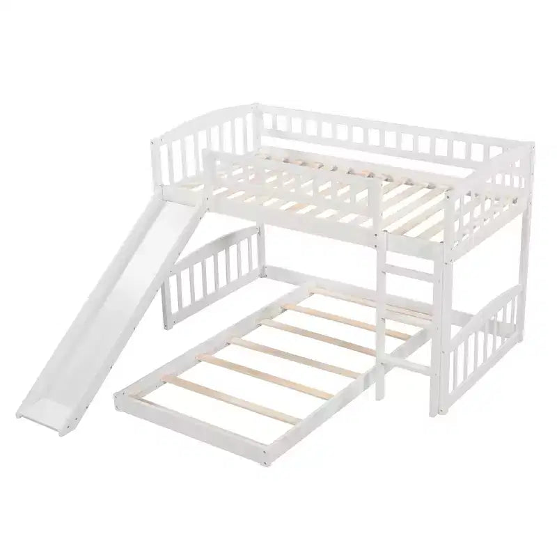 Floor Bunk Bed with Slide and Stairs, Low Bunk Bed Twin over Twin with Storage, Wood Twin Bunk Bed for Toddlers Kids