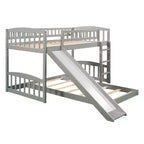 Floor Bunk Bed with Slide and Stairs, Low Bunk Bed Twin over Twin with Storage, Wood Twin Bunk Bed for Toddlers Kids
